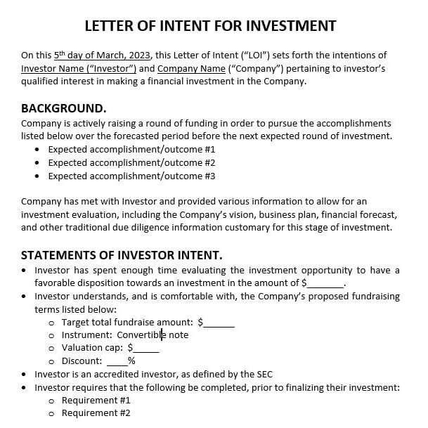LOI investor interest
