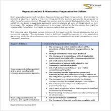 Reps & Warranties checklist